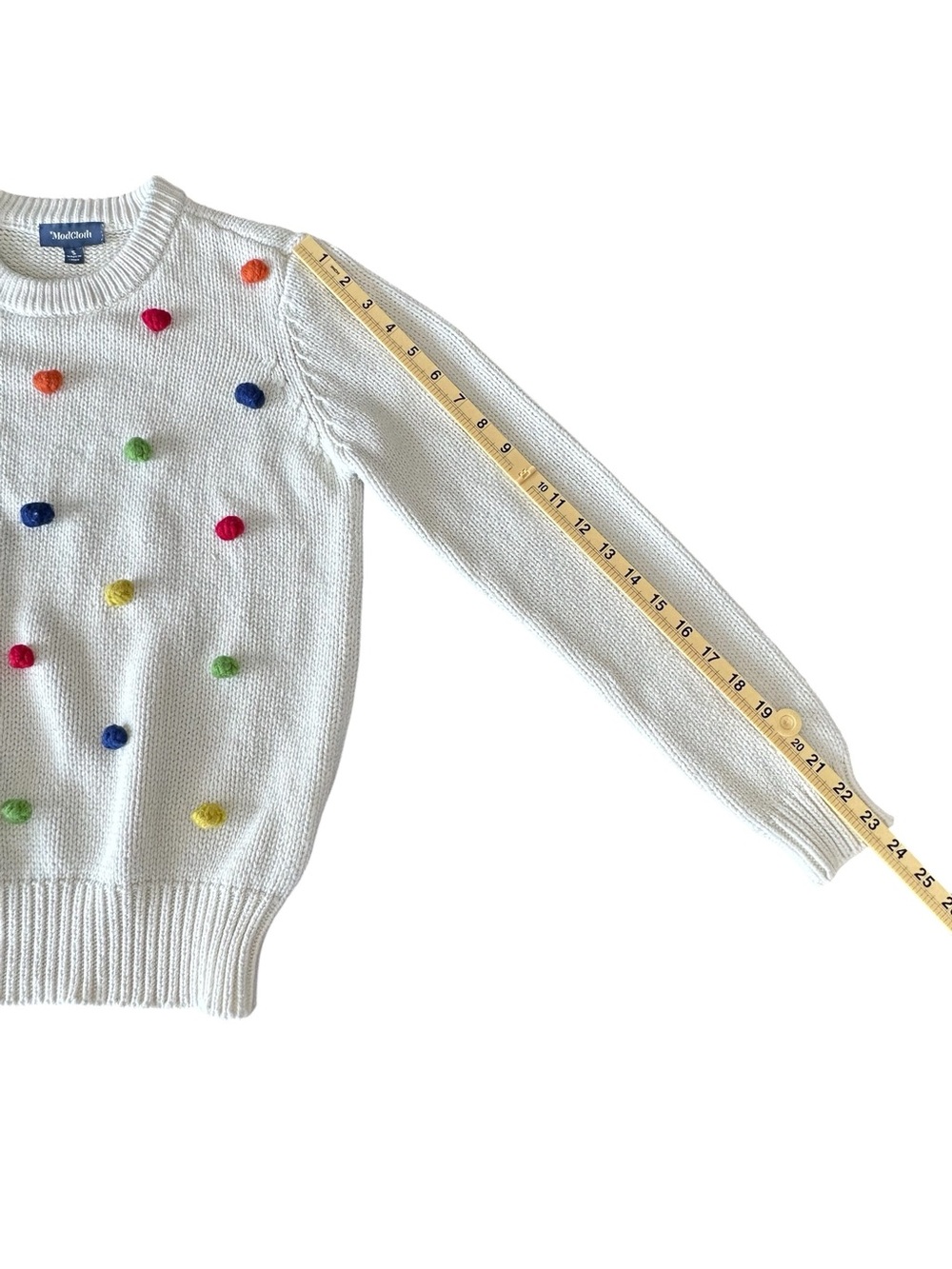 ModCloth Women’s Blowing Bubbles Cream Multi Pom Pom Crew Neck Sweater Small - Picture 8 of 8
